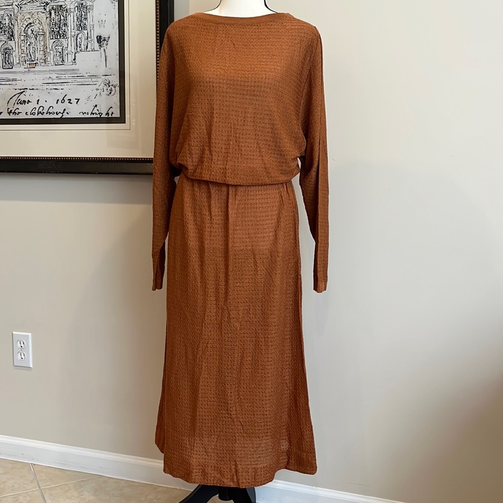 Outlander Vintage Dress Thin Knit Long Sleeve Made in Italy Medium Pumpkin Fall - Picture 15 of 15